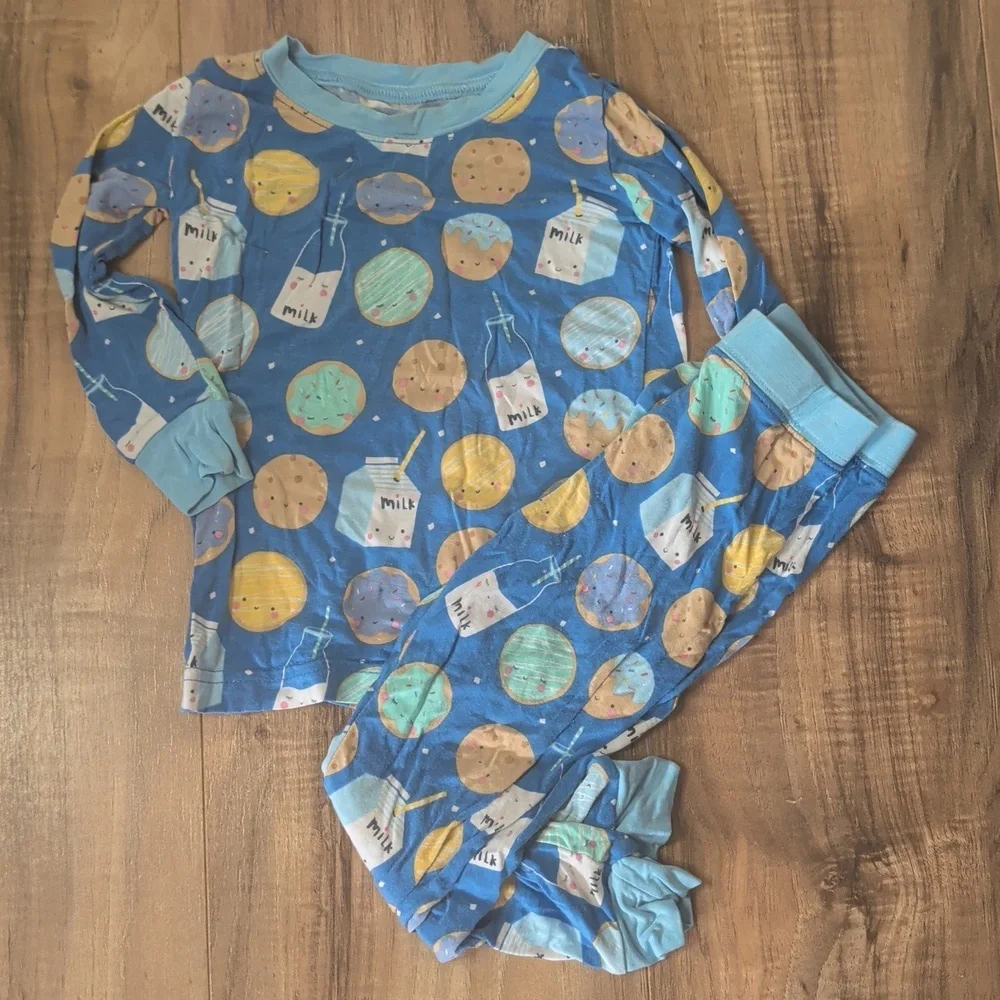 Little Sleepies Blue Milk and Cookies Pajama Set Size 12-18 Months